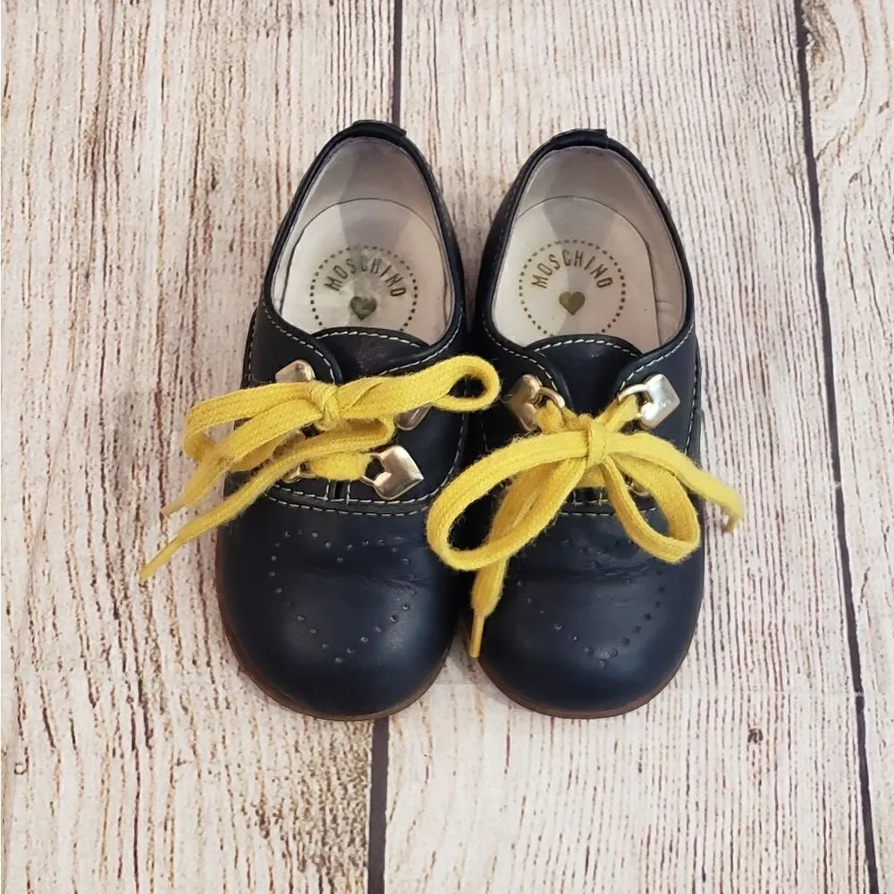 Moschino Kids Navy Leather Shoes